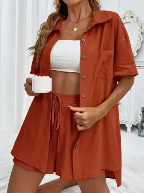 Linen Shorts Casual Set