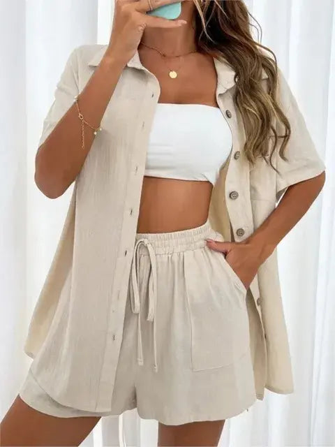 Linen Shorts Casual Set