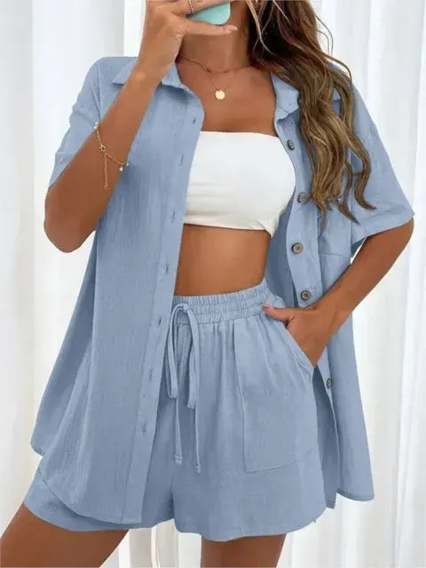 Linen Shorts Casual Set